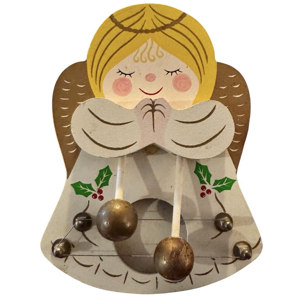 VTG 1988 Angel NCE WOOD Hand Painted Christmas Chime Harp Magnetic/Wall Fridge